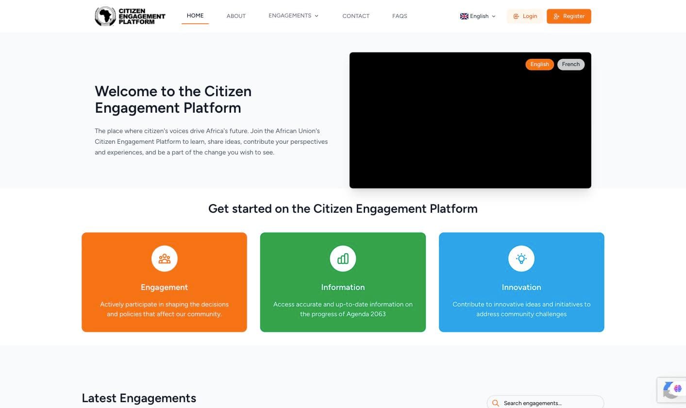Citizen Engagement Platform AUDA-NEPAD homepage screenshot